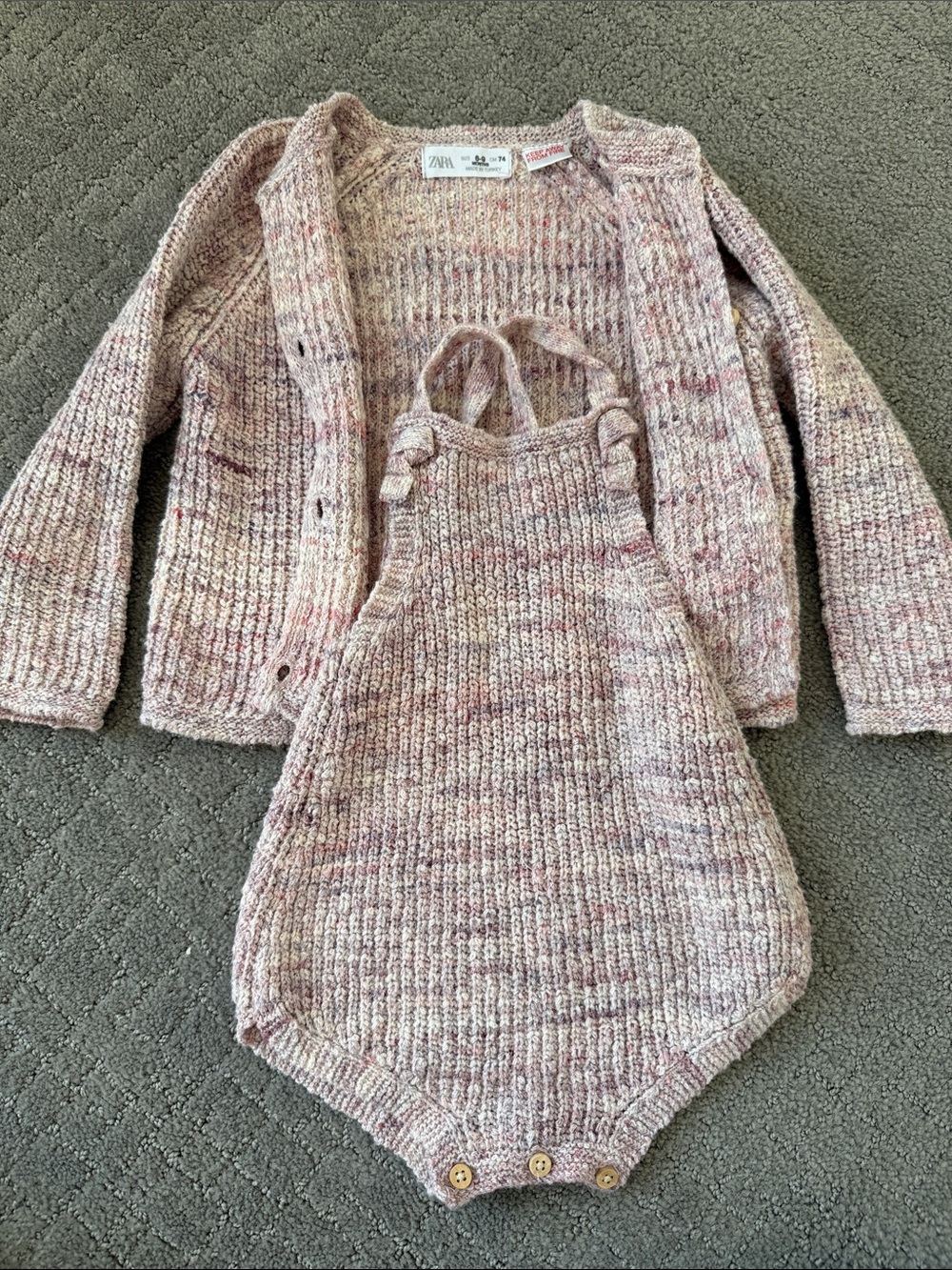 Zara Pink Marled Knit Cardigan & Romper Set